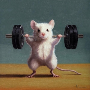 Gym Rat Back Squat by Lucia Heffernan, Animal Art, Whimsical Animal Wall Decor, Gift for Animal Lover,