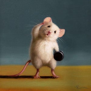 Gym Rat Standing Oblique Crunch by Lucia Heffernan, Cartoon Rat Art, Whimsical Animal Wall Decor, Gift for Rat Lover, Humorous Rat Art