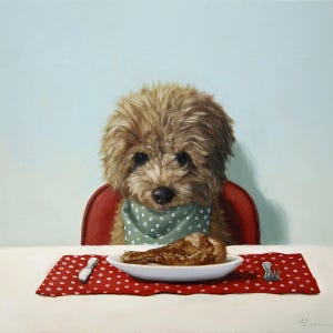 Puppy Chow by Lucia Heffernan, Puppy Art, Whimsical Animal Wall Decor, Gift for Puppy Lover, Cartoon Art