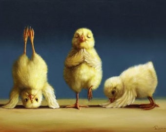 Yoga Chicks By Lucia Heffernan, Art Print, Yoga Fitness Room Decor, Animal Wall Decor, Cute Animal Poster,