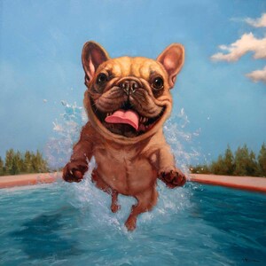 Summer Splash by Lucia Heffernan, Dog Art, Whimsical Animal Wall Decor, Gift for Dog Lover, Cartoon Art