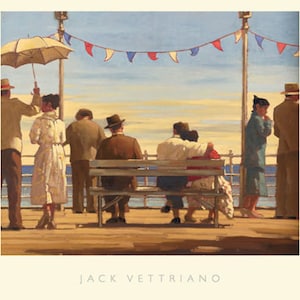 The Pier by Vettriano, Jack, Figurative Art, Vintage Art, Portrait of people, People on the Pier, Contemporary Artwork