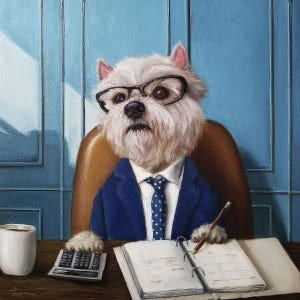CFO by Lucia Heffernan, Little Dog Art, Whimsical Animal Wall Decor, Gift for Dog Lover, Cartoon Art