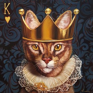 King of Hearts by Lucia Heffernan, Cat Art, Whimsical Animal Wall Decor, Gift for Cat Lover, Cartoon Art