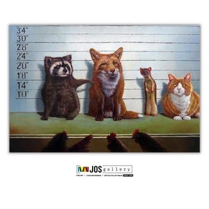Usual Suspects By Lucia Heffernan, Animal Wall Decor, Funny Animal Art, Cute Funny Art, Whimsical Animal Art