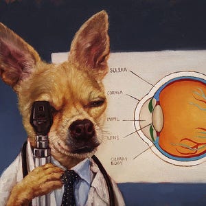 Seeing Eye Dog by Lucia Heffernan, Chihuahua Art, Humorous Art, Cartoon Art, Whimsical Animal Art, Chihuahua Lover Art