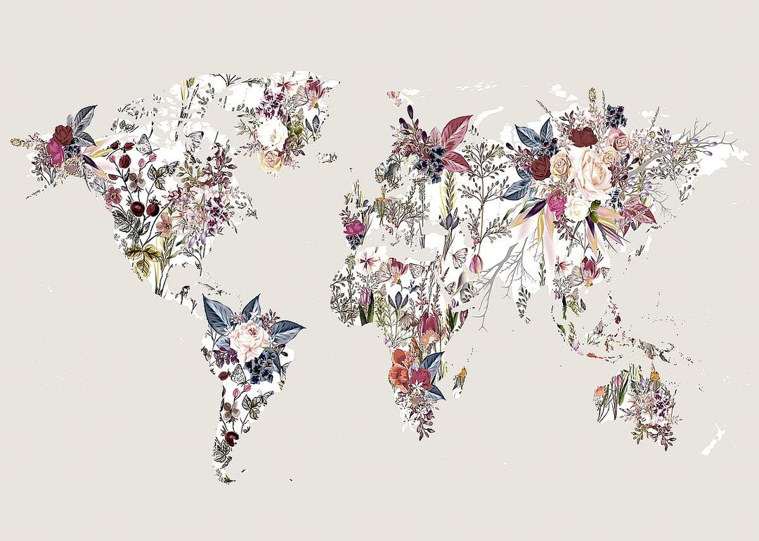 World Map Flowers (light) by Design Fabrikken, Abstract Art, Art Print ...
