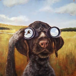 Bird Dog by Lucia Heffernan, Dog Art, Whimsical Animal Wall Decor, Gift for Dog Lover, Cartoon Dog Art