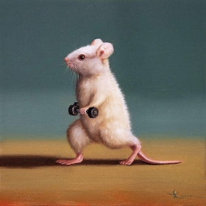 Gym Rat Dumbell Lunge by Lucia Heffernan, Rat Art, Whimsical Animal Wall Decor, Gift for Rat Lover, Cartoon Rat Art