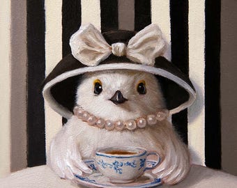 Chicka Tea by Lucia Heffernan, Chick Art, Whimsical Animal Wall Decor, Gift for Chick Lover, Cartoon Chick Art