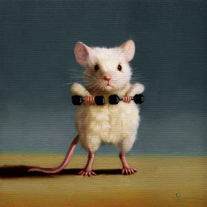 Gym Rat Upright Row by Lucia Heffernan, Cartoon Rat Art, Whimsical Animal Wall Decor, Gift for Rat Lover,