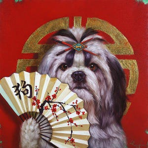 Eternal Companion by Lucia Heffernan, Shih Tzu Art, Whimsical Animal Wall Decor, Gift for Dog Lover, Cartoon Art