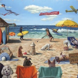 Dog Beach By Lucia Heffernan, Art Print, Animal Wall Decor, Beach Dogs Poster, Funny Animal Art, Hilarious Art, Humorous Art