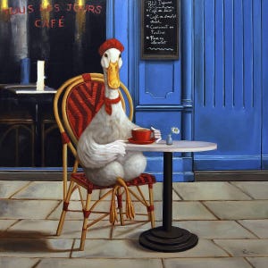 French Press by Lucia Heffernan, Goose Art, Whimsical Animal Wall Decor, Gift for Goose Lover, Cartoon Art