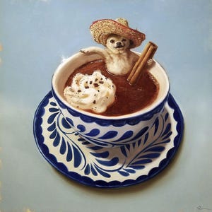 Mexican Hot Chocolate by Lucia Heffernan, Little Dog Art, Whimsical Animal Wall Decor, Gift for Dog Lover, Cartoon Art