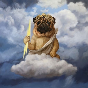 Zeus&#39;s Bitch by Lucia Heffernan, Dog Art, Whimsical Animal Wall Decor, Gift for Dog Lover, Cartoon Art