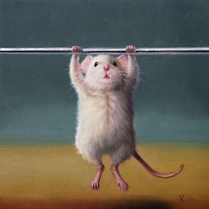 Gym Rat Pull Up by Lucia Heffernan, Cartoon Rat Art, Whimsical Animal Wall Decor, Gift for Rat Lover, Humorous Art