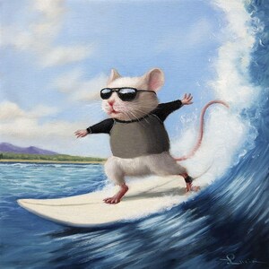 Surfs Up by Lucia Heffernan, Cute Little Rat Art, Whimsical Animal Wall Decor, Gift for Rat Lover, Cartoon Art