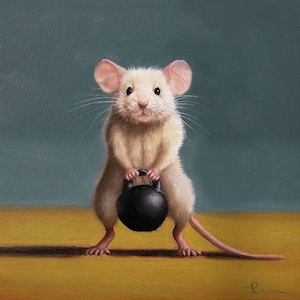 Gym Rat Battle Rope By Lucia Heffernan Art Print, Animal Wall Decor, Rat Poster, Fun Animal Art, Cute Room Decor, Animal Lover Gift Idea