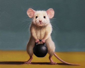 Gym Rat Battle Rope By Lucia Heffernan Art Print, Animal Wall Decor, Rat Poster, Fun Animal Art, Cute Room Decor, Animal Lover Gift Idea