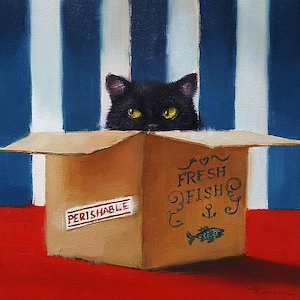 Cat Burglar by Lucia Heffernan, Cat Art, Whimsical Animal Wall Decor, Gift for Cat Lover, Cartoon Art