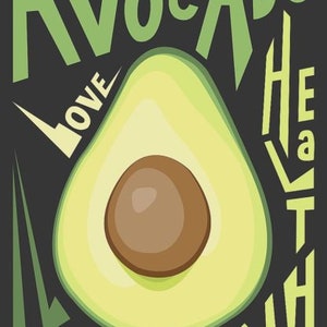 Kitchen Avocado by Ayse, Cuisine Design Poster, Cute Food Wall Art, Fun Room Decor, Food Lover Gift, Signs