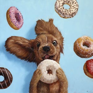 Happy Place by Lucia Heffernan, Cute Dog Art, Whimsical Animal Wall Decor, Gift for Dog Lover, Cartoon Art