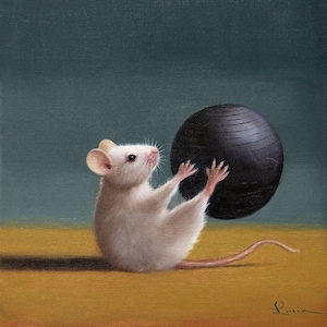 Gym Rat Grab and Pass by Lucia Heffernan, Humorous Rat Art, Whimsical Animal Wall Decor, Gift for Rat Lover, Cartoon Art