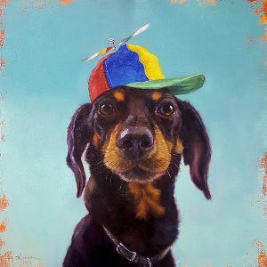 Marcelo by Lucia Heffernan, Wiener Dog Art, Whimsical Animal Wall Decor, Gift for Dog Lover, Cartoon Art