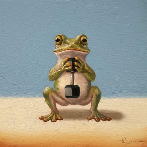 Gym Frog Goblet Squat by Lucia Heffernan, Animal Art, Whimsical Animal Wall Decor, Gift for Frog Lover,