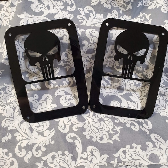 1 pair Punisher JeepTails Decorative Tail Light Covers Compatible with Gladiator Brake Light on Bottom 1 pair Punisher JeepTails Decorative Tail Light Covers Compatible with Gladiator Brake Light on Bottom