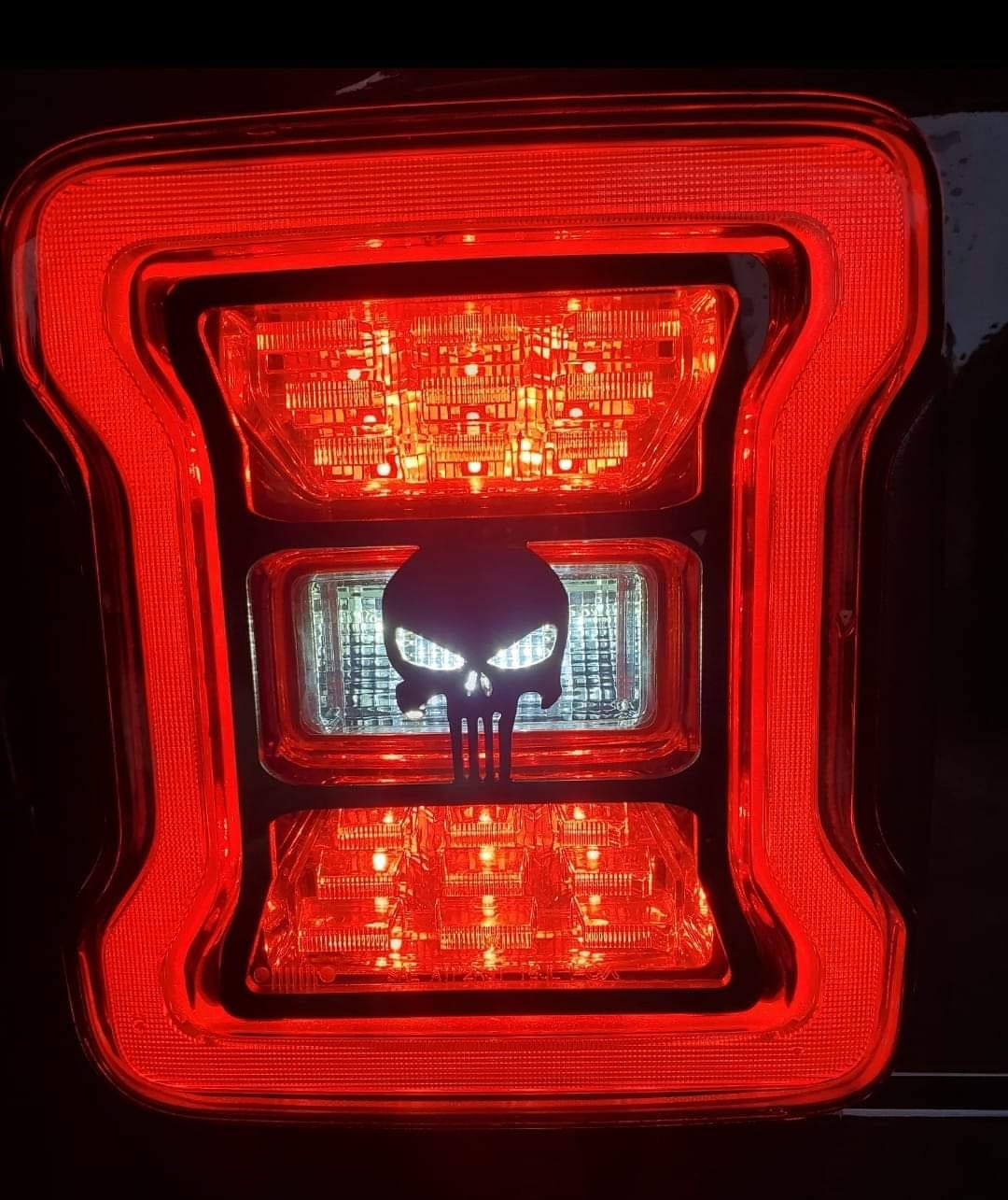 1 pair Punisher JeepTails Decorative Tail Light Covers Compatible with Gladiator Brake Light on Bottom 1 pair Punisher JeepTails Decorative Tail Light Covers Compatible with Gladiator Brake Light on Bottom