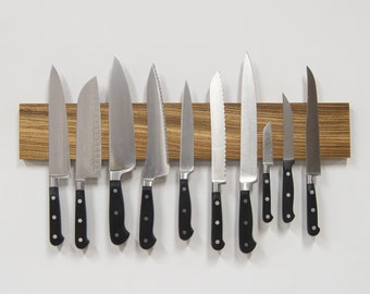 Handgefertigter magnetischer Messerhalter aus Holz | Wandhalterung Magnetische Messeraufbewahrung | Messerblock aus massivem Zebranoholz | Super auch als Geschenk!