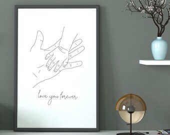 Vatertag oder Muttertag - Baby Love You Forever - Handgezeichnete Linie Kunst - 11 "x 14" - Digital Download Druck, Wand-Dekor