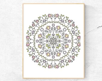 Handgezeichnetes Blumen Wand Poster - Line Art - 8,5 "x 11" - Digital Download Print, Wand Dekor