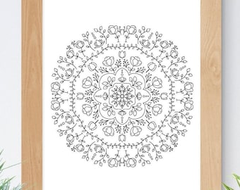 Handgezeichnetes Blumen Wand Poster - Schwarz und Weiß Linie Kunst - 8,5 "x 11" - Digital Download Druck, Wand Dekor