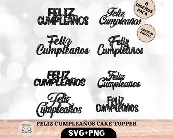 Feliz cumpleaños cake topper, Paquete Cake topper SVG, archivo digital,