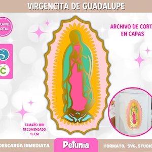 Fichier de dessin vectoriel de la Vierge de Guadalupe, dessin numérique pour découpe au traceur, en couches, au format studio et SVG