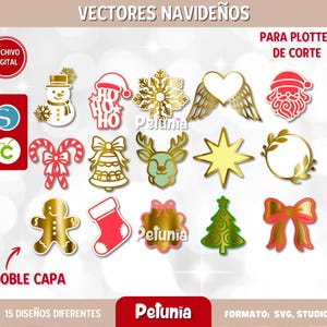 Christmas vector bundle: 15 designs, Christmas ornaments, cupcake toppers in SVG and Studio format for cutting plotter, digital file