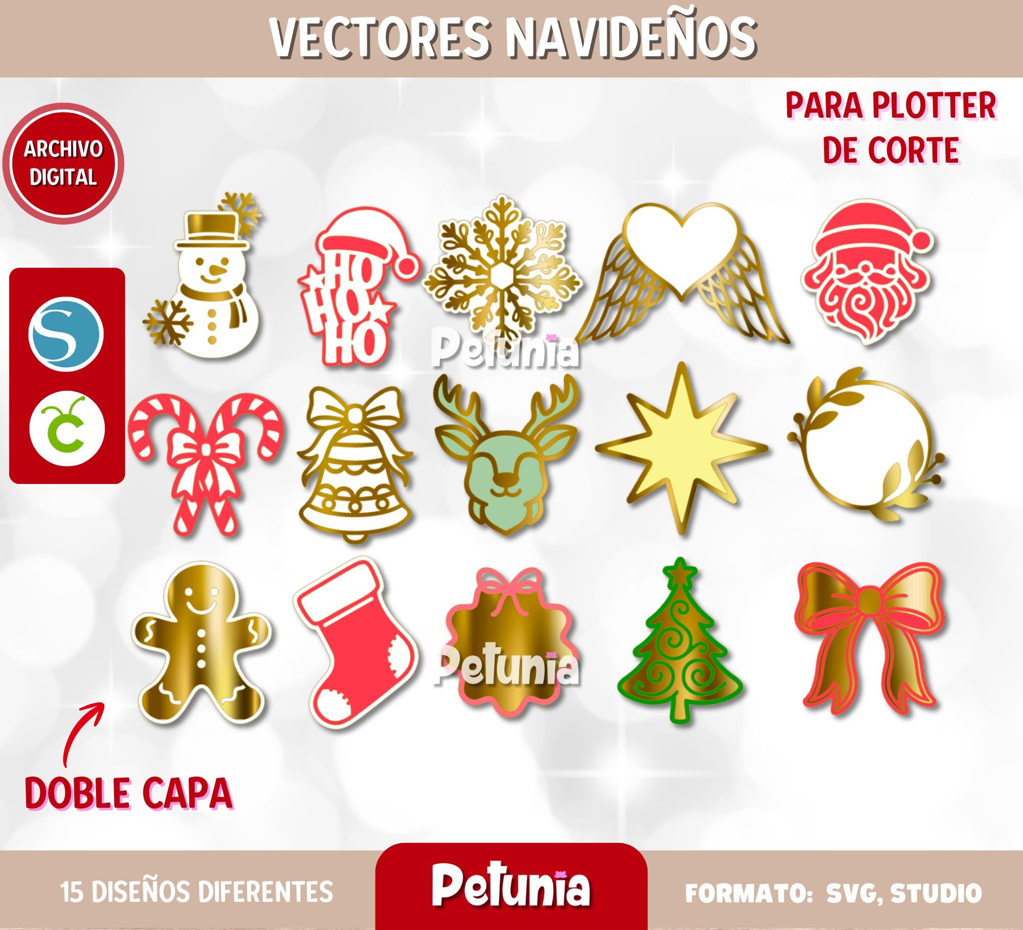 Vectores navideños bundle 15 diseños, colgantes de navidad, cupcake ...