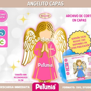 Angel for layered cutting, vector plot file, digital plot for plotter cutting, designed in layers, in studio and svg format