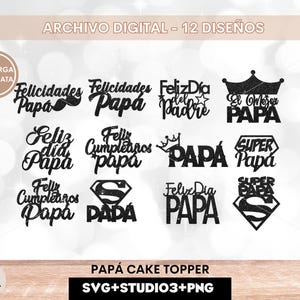 Downloadable Dad Cake Topper Bundle, Pack of 12 Dad Birthday Designs, Happy Dad's Day, Happy Father's Day, etc., Digital File