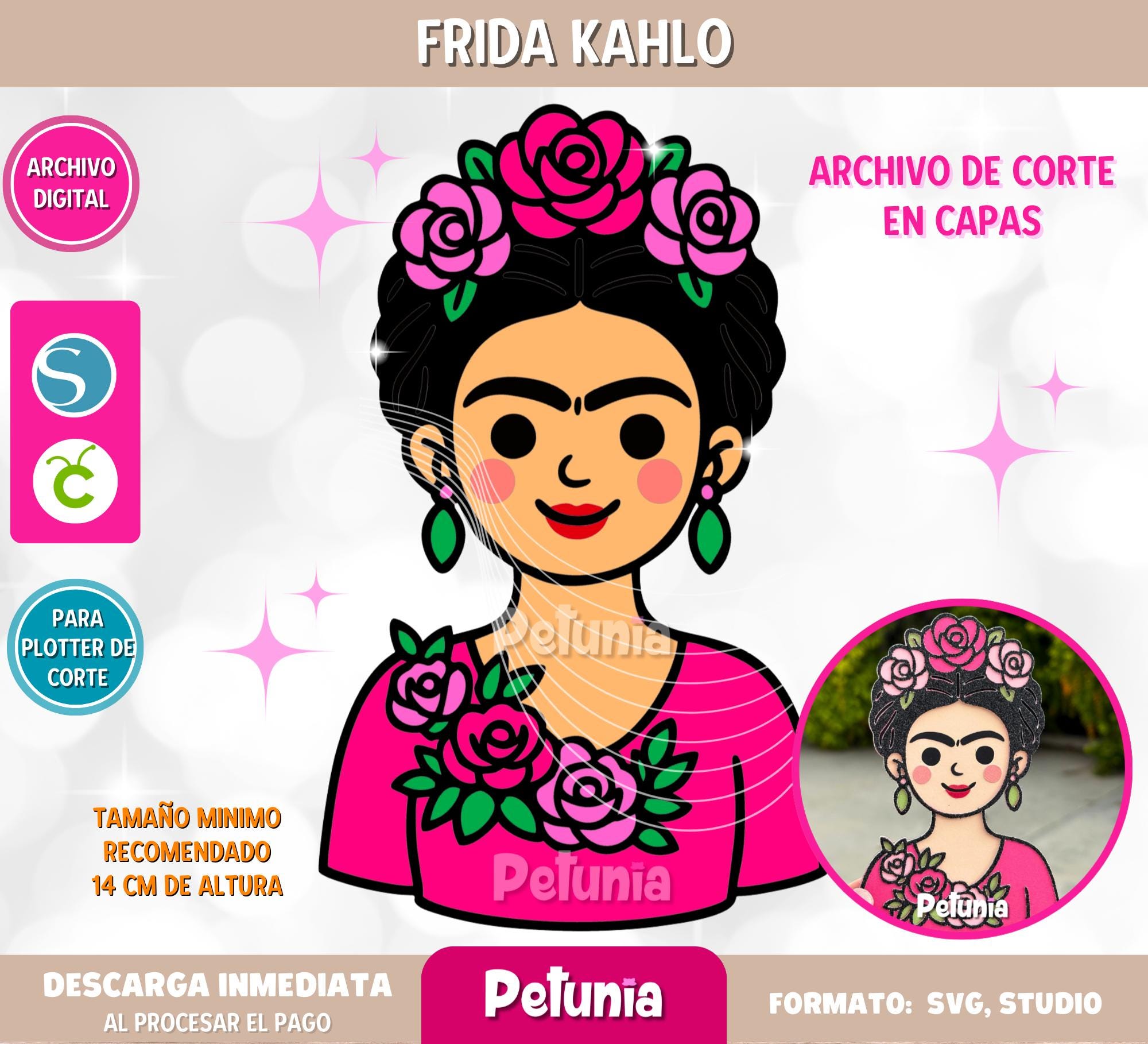Frida Kahlo Layered Digital File for Cutting in SVG and Studio Formats ...