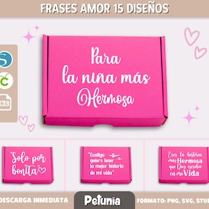 Love phrases digital file in SVG, PNG, and STUDIO format. Pack of 15 designs ideal for Valentine&#39;s Day, plot file, vinyl cut.