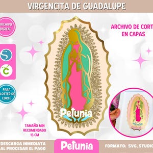 Virgencita de Guadalupe archivo de trazado en vector, trazo digital para corte en plotter, diseñado en capas, en formato studio y svg