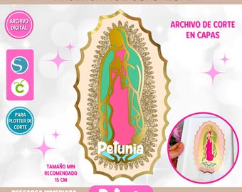 Virgin of Guadalupe vector plot file, digital plot for plotter cutting, designed in layers, in studio and svg format