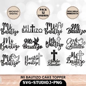 Digitale Datei „Mein Taufkuchenaufsatz“ im SVG-, Studio- und PNG-Format, Packung mit 12 Designs für Cameo, Cricut usw.