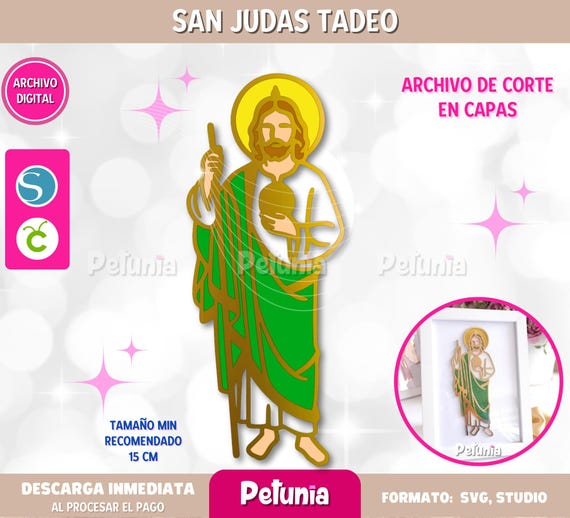 San Judas Tadeo para corte en capas, archivo digital, vector, trazo digital para plotter de corte, diseño en capas, formato studio y svg