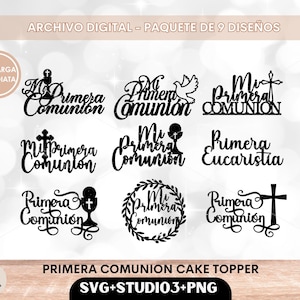 Comunione in bundle con topper per torta, confezione da 9 disegni di topper per torta della mia prima comunione per il download immediato in formato SVG, png e studio