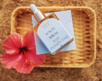 Sérum de belleza orgánico / Hidratante / Incienso / Aceites esenciales de rosa / Prensado en frío / Cuidado de la piel orgánico / Aceite facial / Regalo para ella